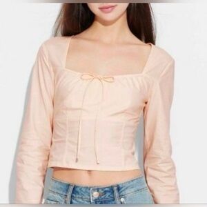 wild fable Blush Peach Long-Sleeve Square-Neck Tie-Front Crop Top